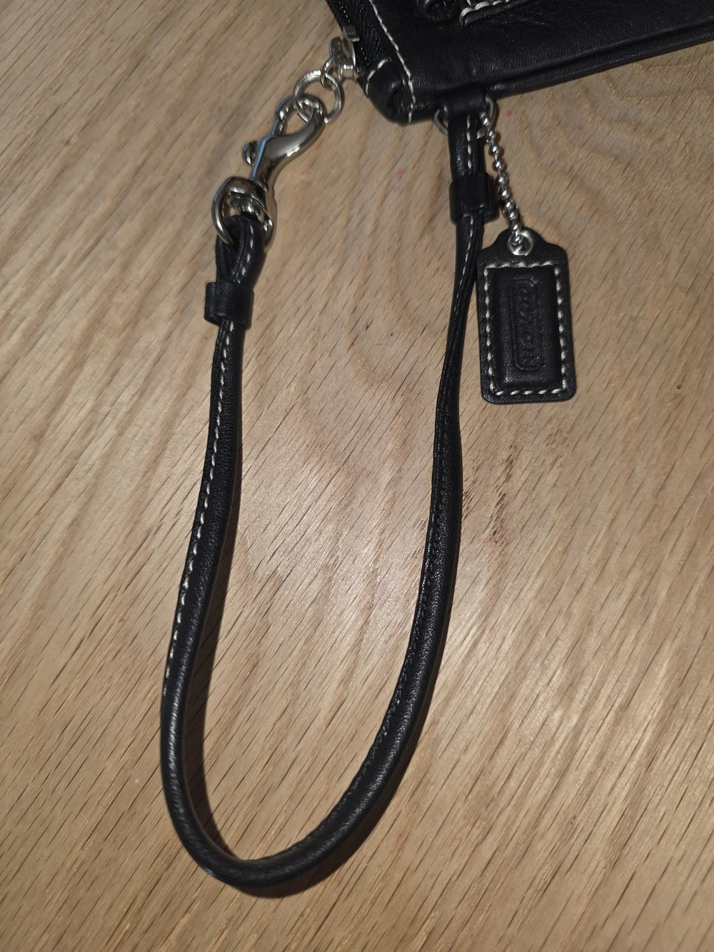 Coach Black Leather Wristlet Wallet with Contrast Stitching